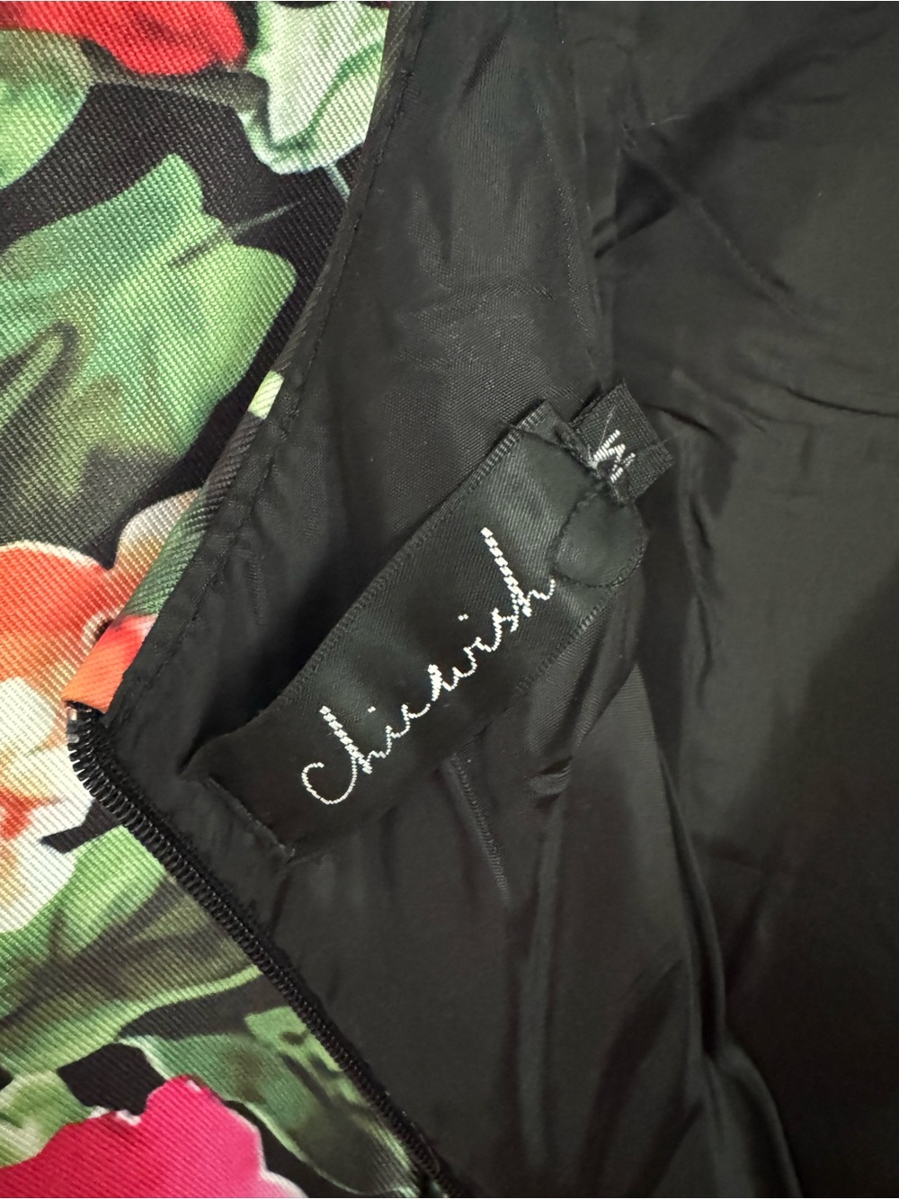 Chicwish Black Floral Midi Dress with Red, Pink & Cream Blooms - Picture 4 of 6